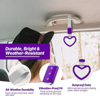 2 Pcs Heart Shaped Car Handle Strap – JD M Drift Charm Rear Bumper Warning Ring Decor for Car Interior Exterior, Subway Bus Handle Accessory, Cute Heart Car Decor Gift for Drivers (Purple-Silver)