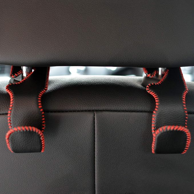 Car Seat Headrest Hooks for Car Back Seat Organizer Hanger Storage Hook Holder for Car SUV Organization Purse Shopping Groceries Bag Handbag, Black & Red, 2 Pack