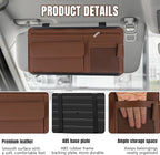 Car Visor Organizer, Leather Multi-Pocket Auto Sun Visor Storage Pouch with Sunglasses Holder, Card Holder, Zipper Pocket, Net Pocket, Pen Slot, Universal Interior Car Accessories (Brown)