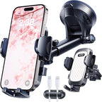 HTU 2026 Ultimate Best【True Military-Grade & Safety Cert】Car Phone Holder【Upgraded 360 Rotation & 100+LBS Strongest Suction】5-in-1 Truck Windshield Dashboard Vent Mount Stand for iPhone Android, Pink