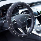 Bling Steering Wheel Cover, Rhinestone Steering Wheel Cover with Crystal Diamond for Women, Sparkling Car Wheel Protector Universal Fit 14-15 inches - Black