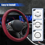 15 Inch Leather Car Steering Wheel Cover for SUV, Truck, Burgundy | Anti-Slip Breathable Automotive Steering Wheel Protector, Universal Heat Resistant Vehicle Interior Accessories