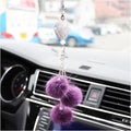 Bling Diamond Heart Car Interior Accessories, Car Mirror Hanging Ornament for Women, Love Heart & Pink Plush Ball Decor Ornament Pendant (Eggplant Purple)