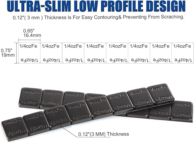 Upgraded Wheel Weights 1/4oz, 0.25oz, Black - 48PCS Adhesive Stick on Wheel Weights, 12oz/Box, Perfect for Cars/Trucks/SUVs/Motorcycles