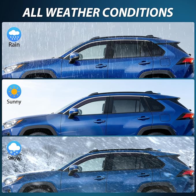 in-Channel Rain Guards for Toyota RAV4 2019 2020 2021 2022 2023 2024 2025, Light Smoky Blue Side Window Visor Deflectors Vent Shades, Rain Protection & Wind Noise Reduction, 4PCS