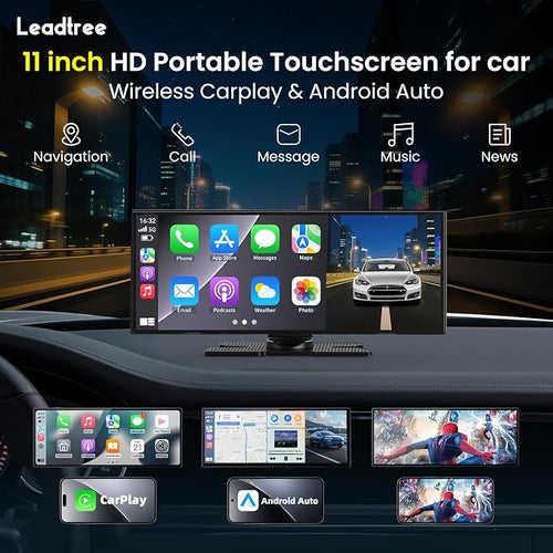 11.5 '' Wireless CarPlay Screen for Car, A-pple CarPlay & Android Auto HD Touchscreen with 4K Dash Cam/1080P Backup Camera/Navigation/Bluetooth/Voice Control/FM/Mirror Link,for All Vehicles