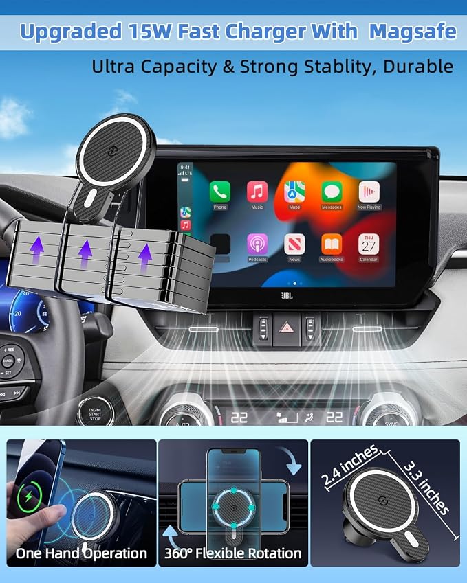 PZK Car Phone Holder for 2020-2026 Toyota Highlander 12.3-inch Screen Only | Magnetic 15W Fast Wireless Charger Phone Mount for Highlander Lmited/Platinum Accessories 360° Adjust (Not Fit 8-Inch)