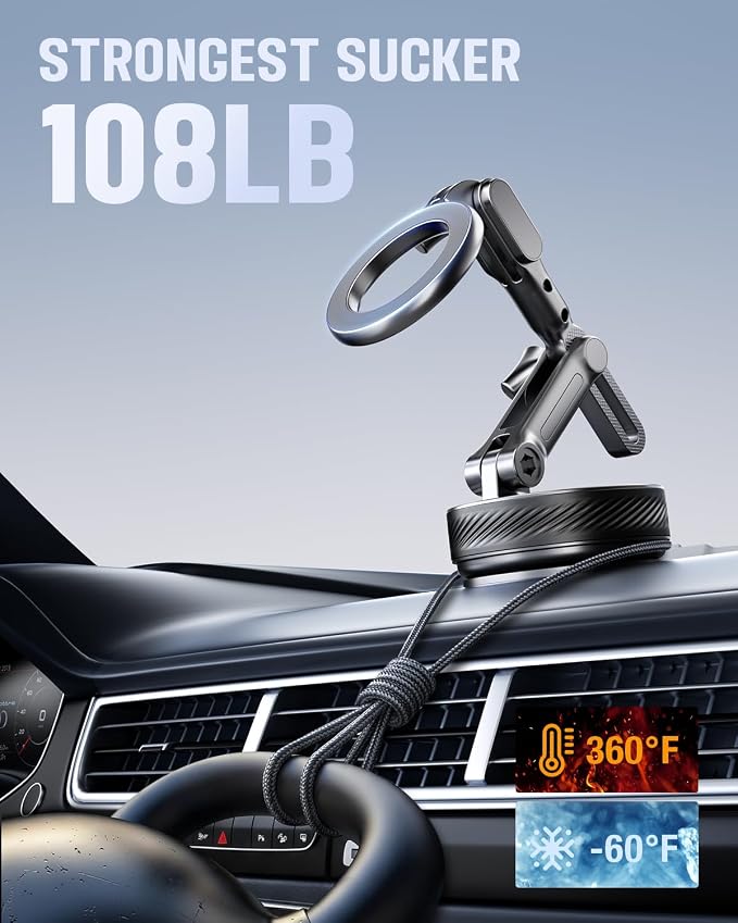 Magnetic Phone Holders for Your Car, Upgraded 360° Vacuum Car Phone Holder, 108+LBS Strongest Suction & 3000gf Magnetic, Car Phone Mount for 17 Pro Max 16 15 14 13 12/ Android Phones (Black)