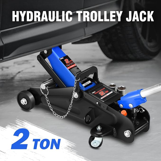 DNA Motoring Floor Jack with Socket and Lock, Low Profile Hydraulic Trolley Jack for Cars Lift, 2 Ton (4000 lbs) Capacity, Lifting Range 5.12"-13", Blue, TOOLS-00677-BL