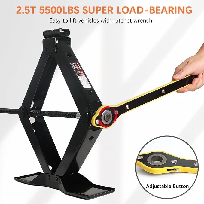 Scissor Car Lift Jack 2.5 Ton (5500Lbs) for Sedans, MPVs & SUVs, Compact Portable Cross Car Scissor Jack Kit 360 Degree Rotating Roadside Emergency Tool Tire Change with Ratchet Wrench Gloves (2.5T)