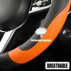 Black Orange Microfiber Leather Steering Wheel Cover 14 inch | Breathable Anti Slip Grip Cool Sporty Look Glow for Women Men