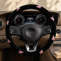 Pink Embroidery Butterfly Steering Wheel Cover, Nappa Leather Material, Universal 14.5-15 Inch Leather Anti-Slip Breathable Auto Steering Wheel Covers for Men Women
