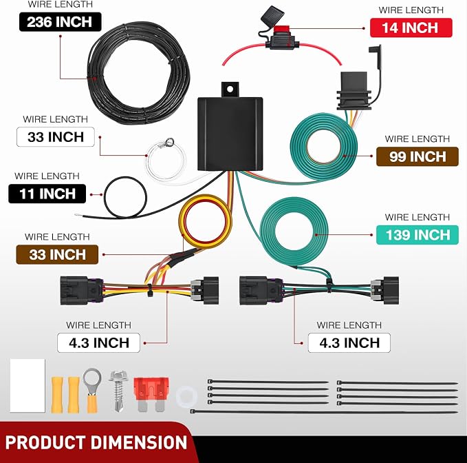 4 Pin Trailer Wiring Harness Kit 56478 Vehicle Standard 4 Way Connector Custom for 2014 2015 2016 2017 2018 2019 2020 2021 2022 2023 2024 Ram ProMaster 1500 2500 3500 Simple Fit Tow Hitch