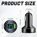 4-Port Car Charger, 12-24V Cigarette Lighter Adapter with 3 USB & 1 USB-C Port, Supports QC/PD Fast Charging, Features Digital Display and LED Lights, Fits iPhone, Fits Samsung and More Phones