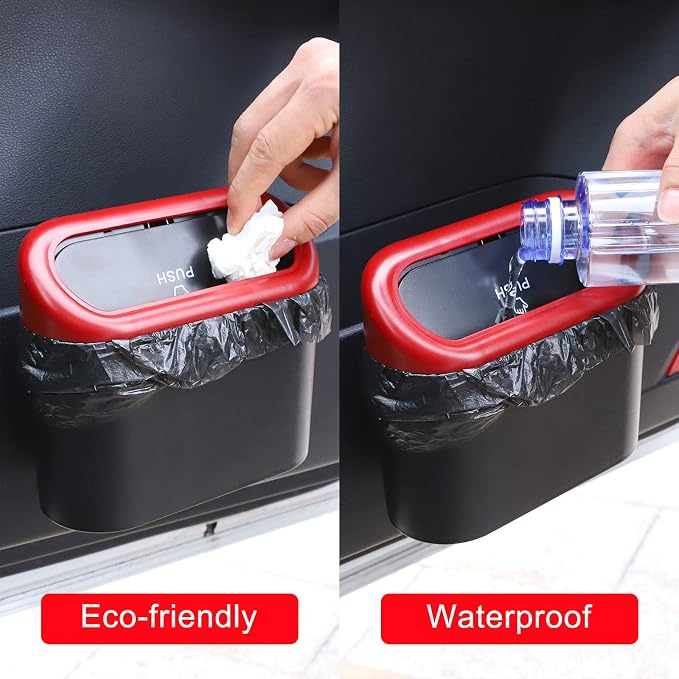 Car Trash Can with Lid, Mini Vehicle Dustbin Garbage Organizer Bin Holder, Portable Hanging Wastebasket Container for Auto, Home, Office (Red)