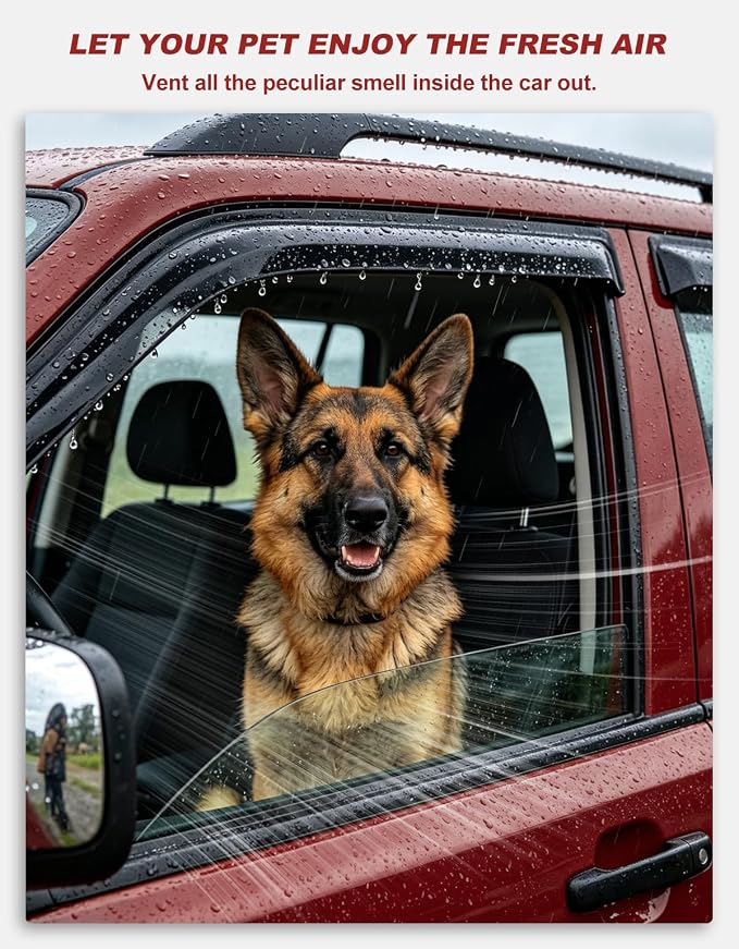 Outside-Mount Window Rain Guards Fit for Dodge Ram 1500 2009-2024/2010-2025 Ram 2500 & 3500, Extra Durable Window Visors Wind Deflector Dark Smoke Vent Shades Car Tape-on with Thicker 4PCS