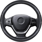 Sport Leather Steering Wheel Cover 14 1/2 inch to 15 inch Universal, Padded Soft Grip Breathable for Car Truck SUV Jeep, Anti Slip Odorless Black