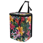 Tropical Hiiscus Plumeria Print Car Trash Can with Lid, Leak Proof Auto Trash Bag Hanging Vehicle Garbage Can Multipurpose Storage Container for Back Seat Road Trip