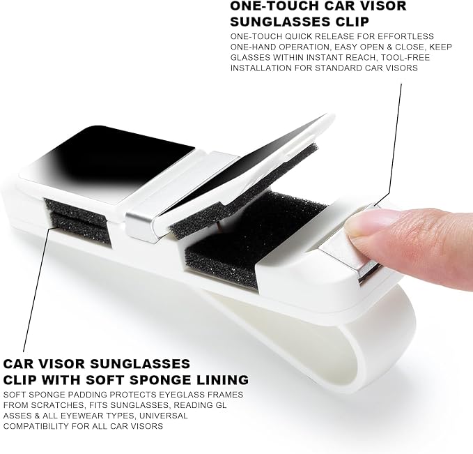 2 Pack Sunglasses Holder for Car, One-Handed-Operation Visor Sunglass Holder Clip, Easy Access Storage for Driving,Universal Fits (Double Holder - White)