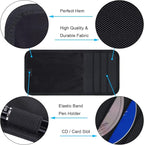 Car Sun Visor Organizer, Auto Storage Pouch with 3 CD Sleeves, Pen Holder, Strap & Pocket for Sunglass, Document, Card -Black