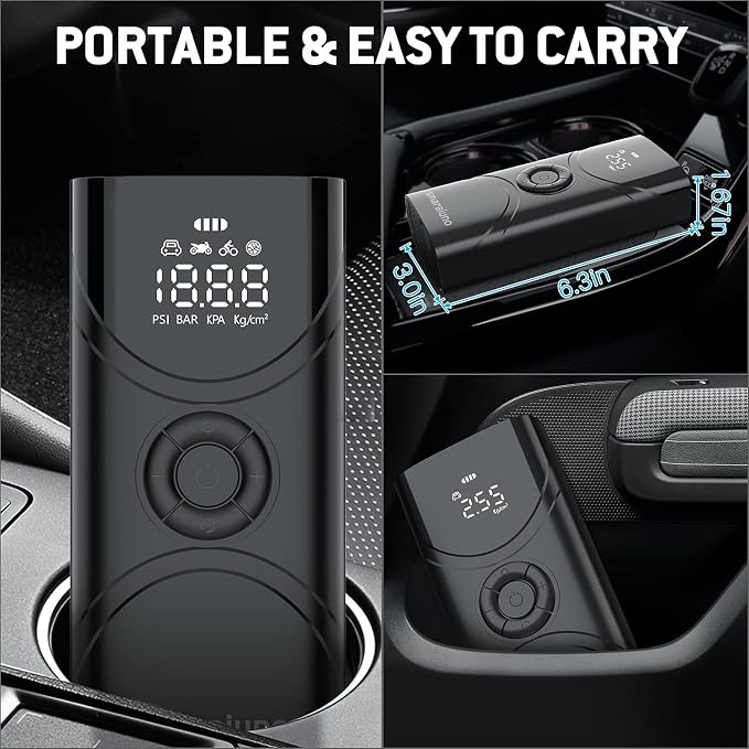 Tire Inflator Portable Air Compressor, 150PSI Cordless Tire Pump with Rechargeable Li-ion Battery 6000mAh, Digital Electric Air Pump with Emergency LED Light for Car, Tires, Bicycle, Motorcycle, Balls