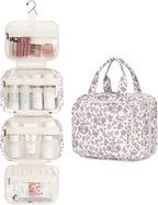 Hanging Floral Toiletry Bag for Women Travel Makeup Bag Organizer Toiletries Bag for Travel Size Essentials Accessories Cosmetics (Dusty Pink Flower (Medium))