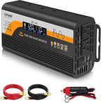 1000W Pure Sine Wave Inverter, 12V/24V Auto-Detect, 50Hz/60Hz Switchable, LCD Display, Type-C Fast Charging, Silent Design, Overload & Overheat Protection for RV, Home