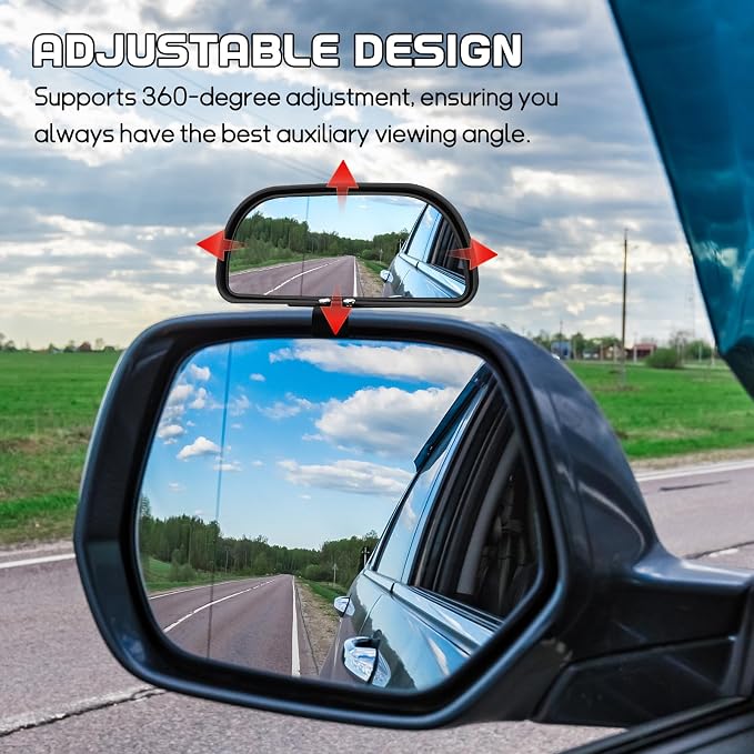 2PCS Car Blind Spot Mirror, Rectangular HD Glass Blind Spot Mirrors for Cars, 360° Adjustable Wide Angle Auto Blindspot Side Rear View Mirror, Car Accessories for SUV Truck (Screw-on, Black)