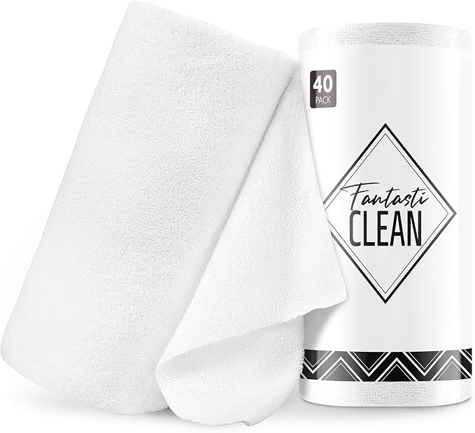 Microfiber Cleaning Cloth Roll -40 Pack, Tear Away Microfiber Towels, 12" x 12", Reusable, Washable, Scratch Free, Ultra Absorbent Dishcloth for All-Around Cleaning Supplies (White)