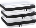 3 Pack Clear Hard Shell Zipper Case, Clear Zipper Pouches Waterproof Makeup Organizer & Travel Toiletry Bag, Plastic Pouch for Travel Office Storage, Black Large Size