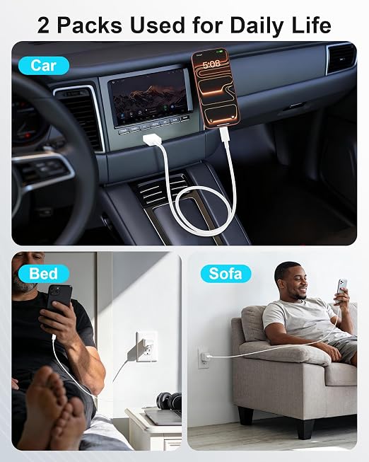 3FT iPhone 17 16 15 Fast Car Charger Cord, [MFi Certified] 30W USB to USB C Carplay Cable, 2 Pack 3 Foot USB Type C Charge Cord for iPhone 17 16 15 Pro Max Plus, iPad Pro, Galaxy S25, Moto G, LG,Pixel