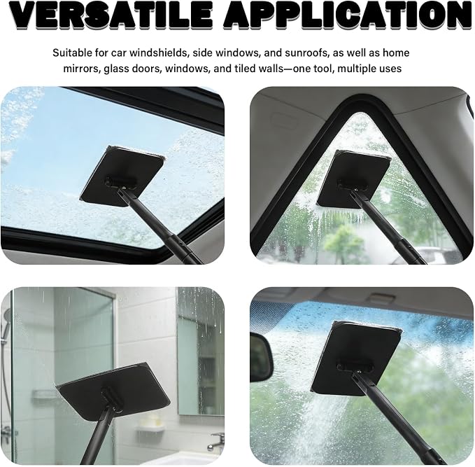 Car Windshield Cleaner Tool Kit,2026 New Inside Windshield Cleaning Tool with Detachable Handle & 180° Swivel Head,Universal Car Glass Cleaner Tools for Fog & Dust Cleaning