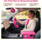 5 Pcs Fuzzy Pink Color Car Accessories Set, Soft Fluffy Plush Steering Wheel Cover, Center Console Armrest Pad & Rearview Mirror Cover - Interior Decorations for Women,Universal Fit (Pink)