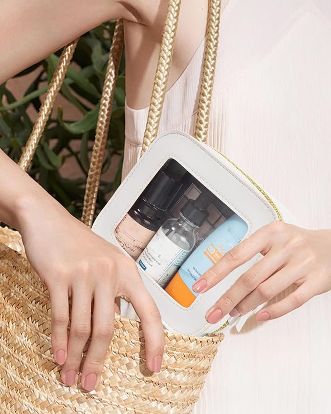 2 Pcs Clear Makup Bag Set, Clear Cosmetic Bags with Zipper Waterproof Small Travel Cosmetic Case Cute Make Up Pouch Mini Car Essentials for Women Travel Car Organizer