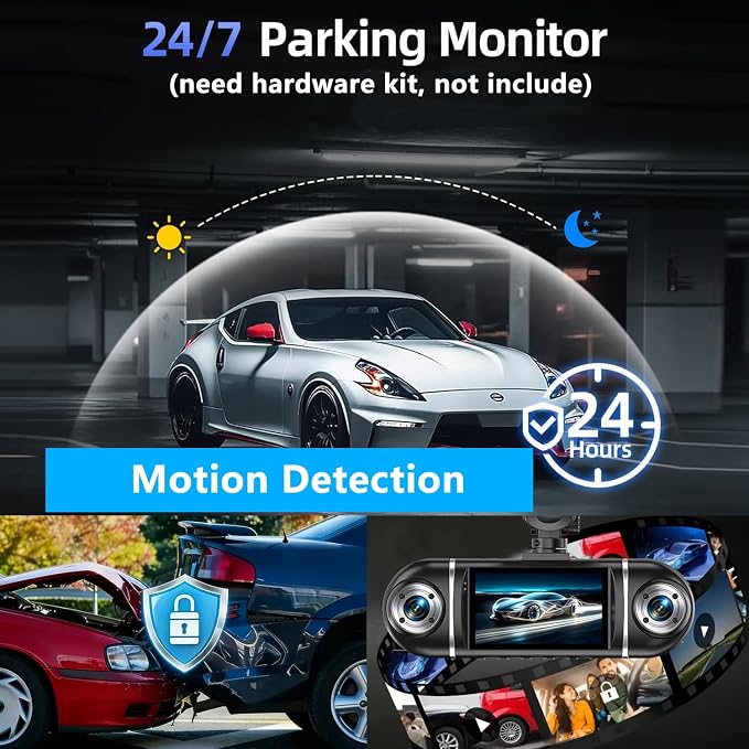 4 Channel Dash Cam Front and Rear Left Right, 360° View 1080P Car Dash Camera, Super Night Vision, G-Sensor,170° Wide Angle, Loop Recording, 24H Parking Monitor, WiFi & APP Control, 64GB SD Card