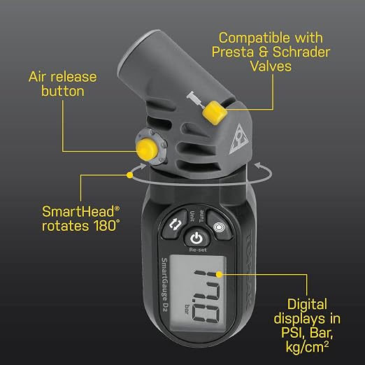 SmartGauge D2 Digital Tire Pressure Gauge – Presta/Schrader Compatible, 250 Psi/17 Bar, Precision Air Pressure Reader with LCD Display for Bikes, Motorcycles & Sports Equipment | bike-hand-tools