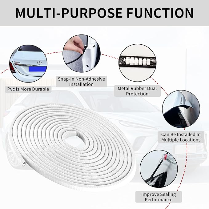 Car Door Edge Guards, 16Ft Rubber Seal Car Door Edge Trim, U Shape Door Edge Protector Guard, Aluminum Weather Proofing Automotive Door Edge Molding Protection for Most Car (White, 16Ft)