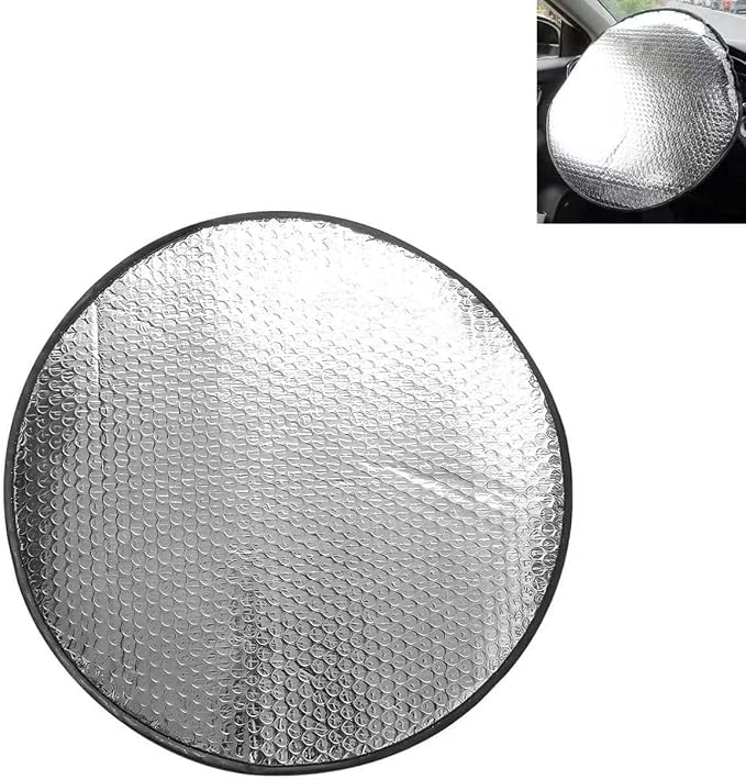 WZP Car Steering Wheel Sun Shade Cover, Aluminum Foil Sun Block Anti-Heat Steering Wheel Cover, Sliver Heat Shield for SUV Truck Van (18.11 x 18.11Inch)