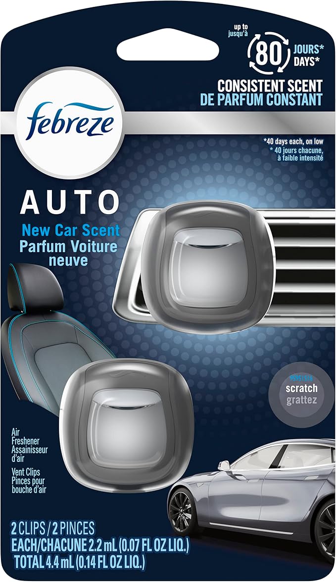 AUTO Air Freshener, Odor-Fighting Automotive Vent Clip, Scented Car Accessories, Long Lasting for Strong Odors, New Car Scent, 2 Count