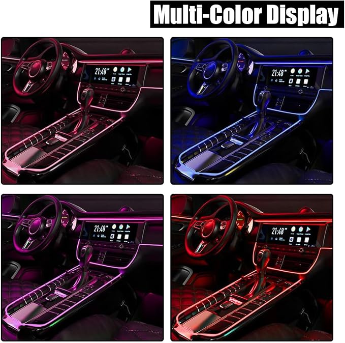 EL Wire Interior Car LED Strip Lights, USB Car Neon Light Strip with Sewing Edge, 16FT Neon Light 5V with Fuse Protection, Electroluminescent Car Indoor Decorations (White)
