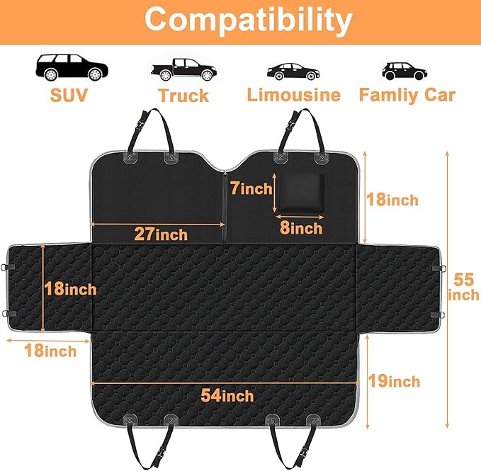Dog Hammock for Car, 2026 Upgraded 600D Heavy Duty Waterproof & Scratch-Resistant Dog Car Seat Cover, Back Seat Pet Cover for Dogs with Sedan, Trucks and SUVs, Standard, Black All