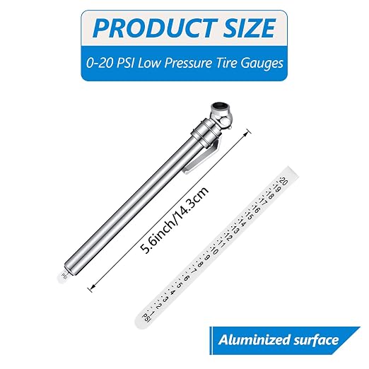 2 Pieces 1-20 PSI Low Pressure Tire Gauges Pencil Tire Gauges for Reverse Osmosis Tank, Garden Tractors, Golf Carts, ATV, Sports Equipment