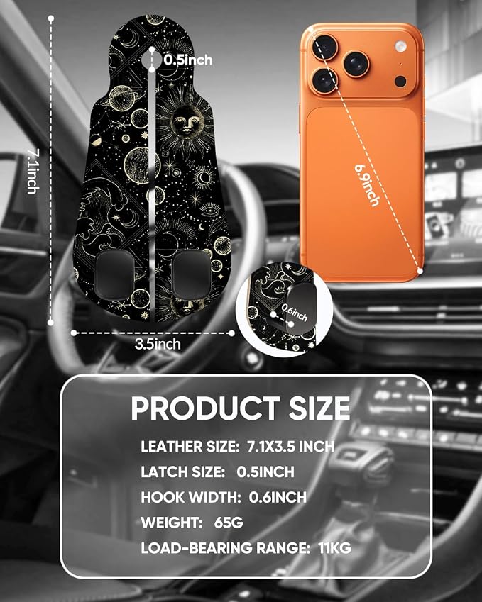 Purse Holder for Car, 2 Pack Heavy Duty Purse Hanger for Car, PU Leather Car Seat Hooks for Purses and Bags, Cute Moon Headrest Organizer for Handbags & Backpacks