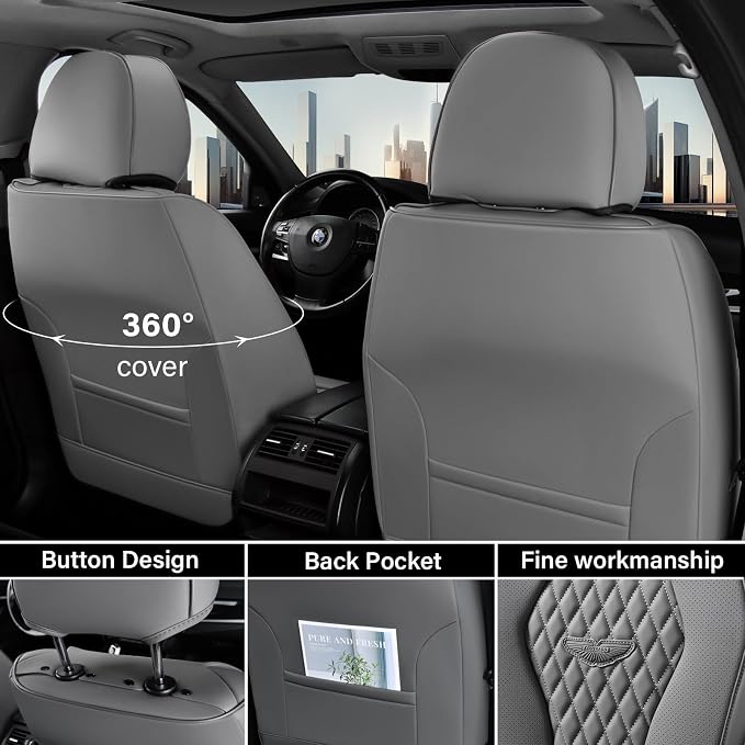 Coverado Car Seat Covers, Gray Seat Covers Full Set, Auto Seat Cover 5 Seats, Car Seat Cushion, Car Seat Covers Front Seats Back Seat Covers, Seat Cover Car Seat Protector Universal Fit Most Cars