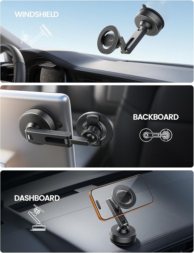 for Magsafe Car Mount - [Ultra Nano Gel & 70+LBS Vacuum Suction] 360° Magnetic Phone Holder for Car Suction Cup Phone Mount Dashboard Windshield Car Mount for iPhone 17 16 15 14 13 Pro Max