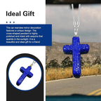 Bling Cross Car Hanging Accessories, Crystal Rhinestone Rear View Mirror Pendant, Religious Rearview Mirrors Decoration Charm, Car Hanging Ornament, Automotive Interior Accessories (Dark Blue)