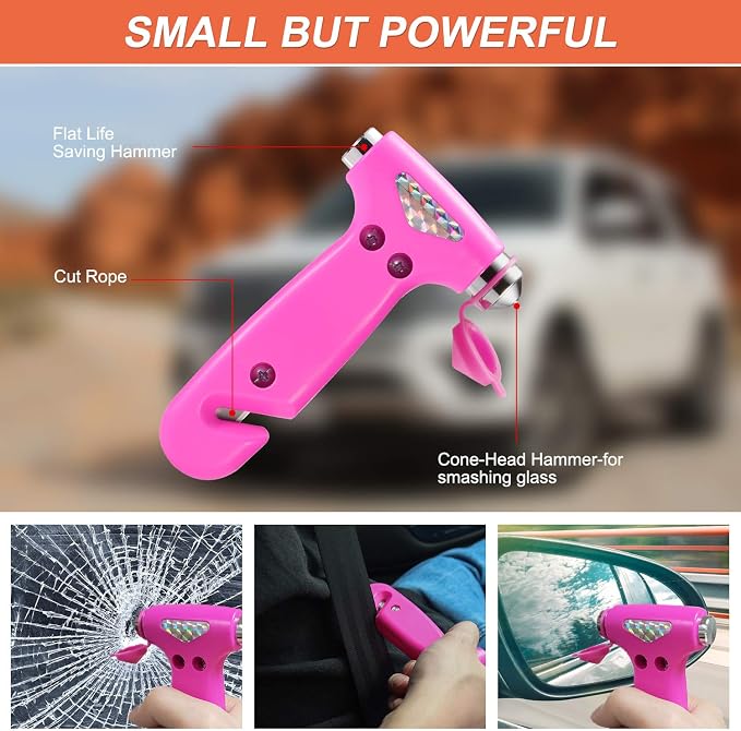 Car Emergency Kit for Teen Girl and Lady's Gifts, Pink Emergency Roadside Assistance kit with 10FT Jumper, First Aid Kit, Safety Hammer, Tow Rope, and More Ideal Pink Car Accessories Tool