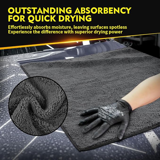 Car Drying Towels, 2 Pack Professional Microfiber Towels for Cars, Scratch-Free, Highly Absorbent Drying Towel for Cars, SUVs, RVs, Trucks, and Boats, 35 x 25 inch, Grey