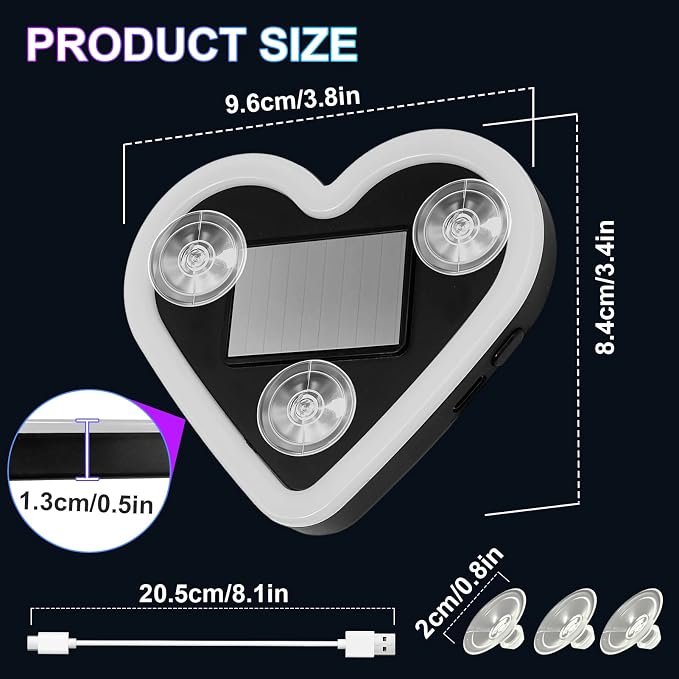 Heart-Shaped LED Neon Light | Solar and USB Rechargeable | 1 Pcs Pink & 1 Pcs Blue Car Interior Lights with Suction Cups | 40 High-Brightness LEDs Car Ambient Light, 5 Modes