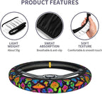Mushroom Steering Wheel Cover Anti-Slip Universal for 14.5-15 Inch Car Steering Wheel Cover with 2 Pieces Car Coasters Suitable for Men Women